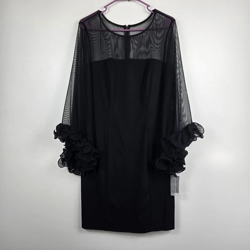 Alex Evenings Women's Size 12 Stretch Crepe Sheath Dress Illusion Neckline‎ NWT